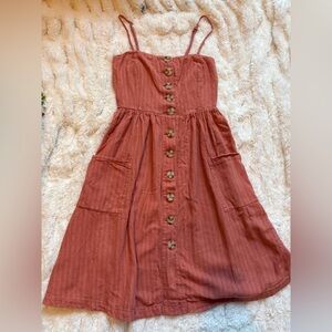Women’s Rust Button-Front Sundress with Pockets